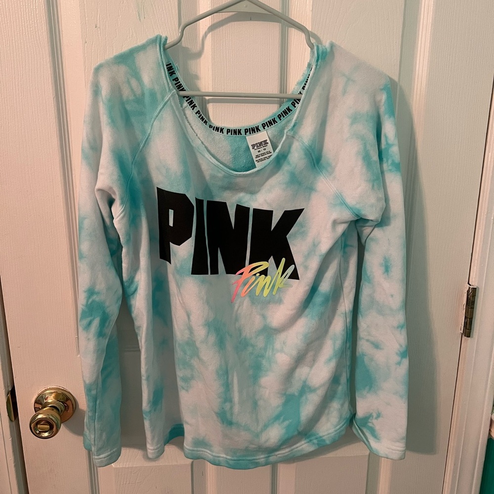 PINK tye dye off the shoulder light weight sweatshirt